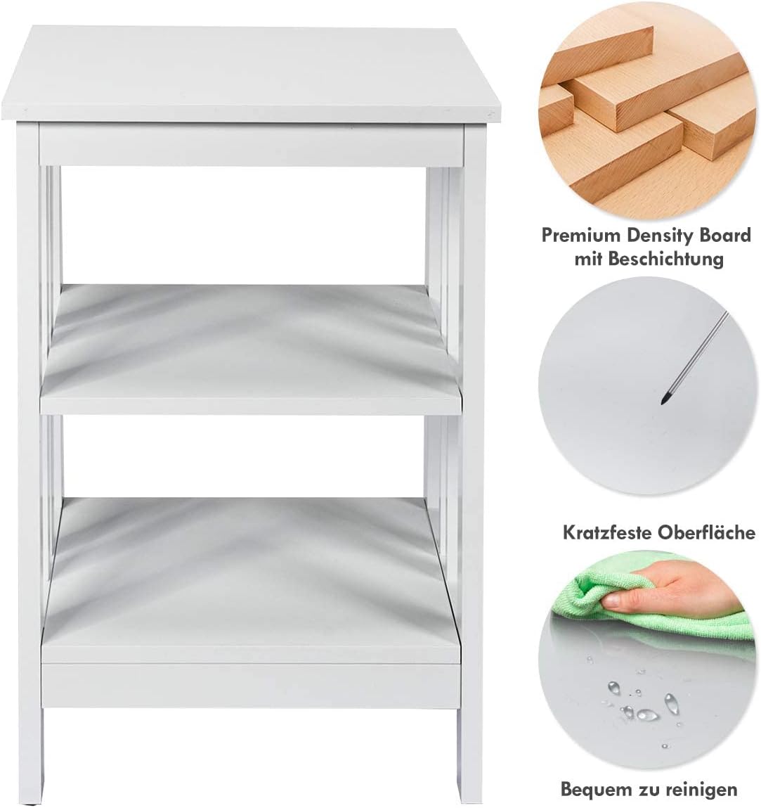 Costway COSTWAY Nachttisch 3 Ebenen, Beistelltisch Nachtschrank