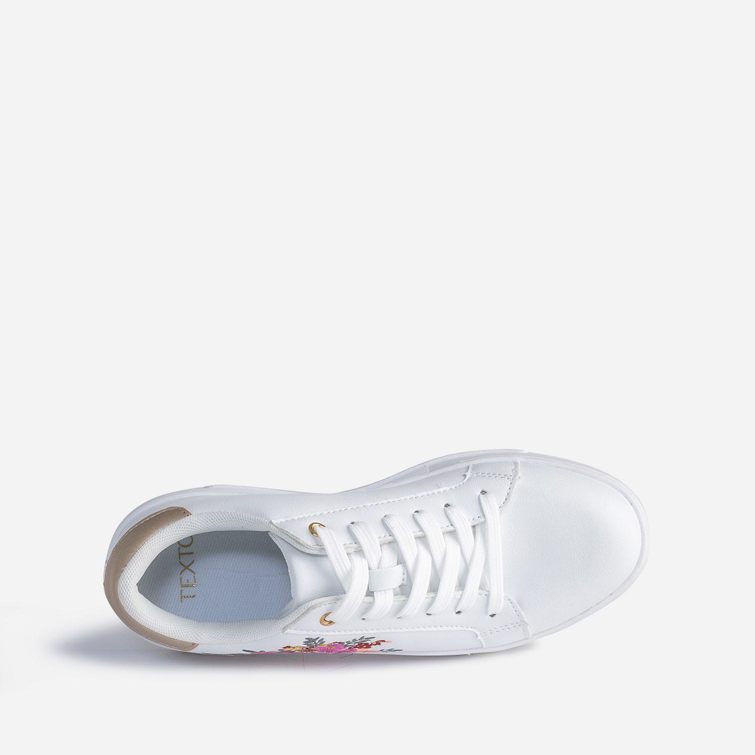 Tennis TEXTO blanche brodée fleurs roses