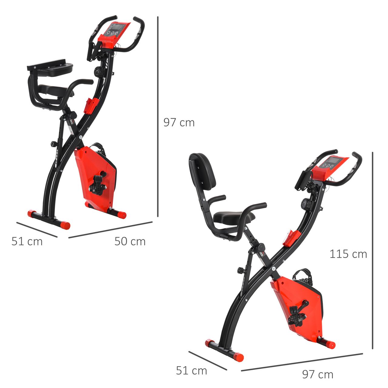 HOMCOM Heimtrainer X-Bike Fahrradtrainer LCD-Display klappbar Rot