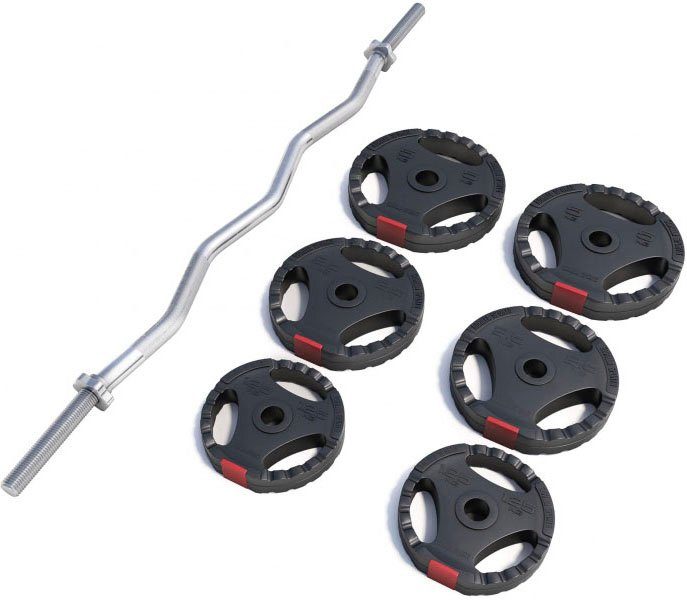 GORILLA SPORTS Hantel-Set 25 kg Curlstange Hantelscheiben Kunststoff Sternverschlüsse