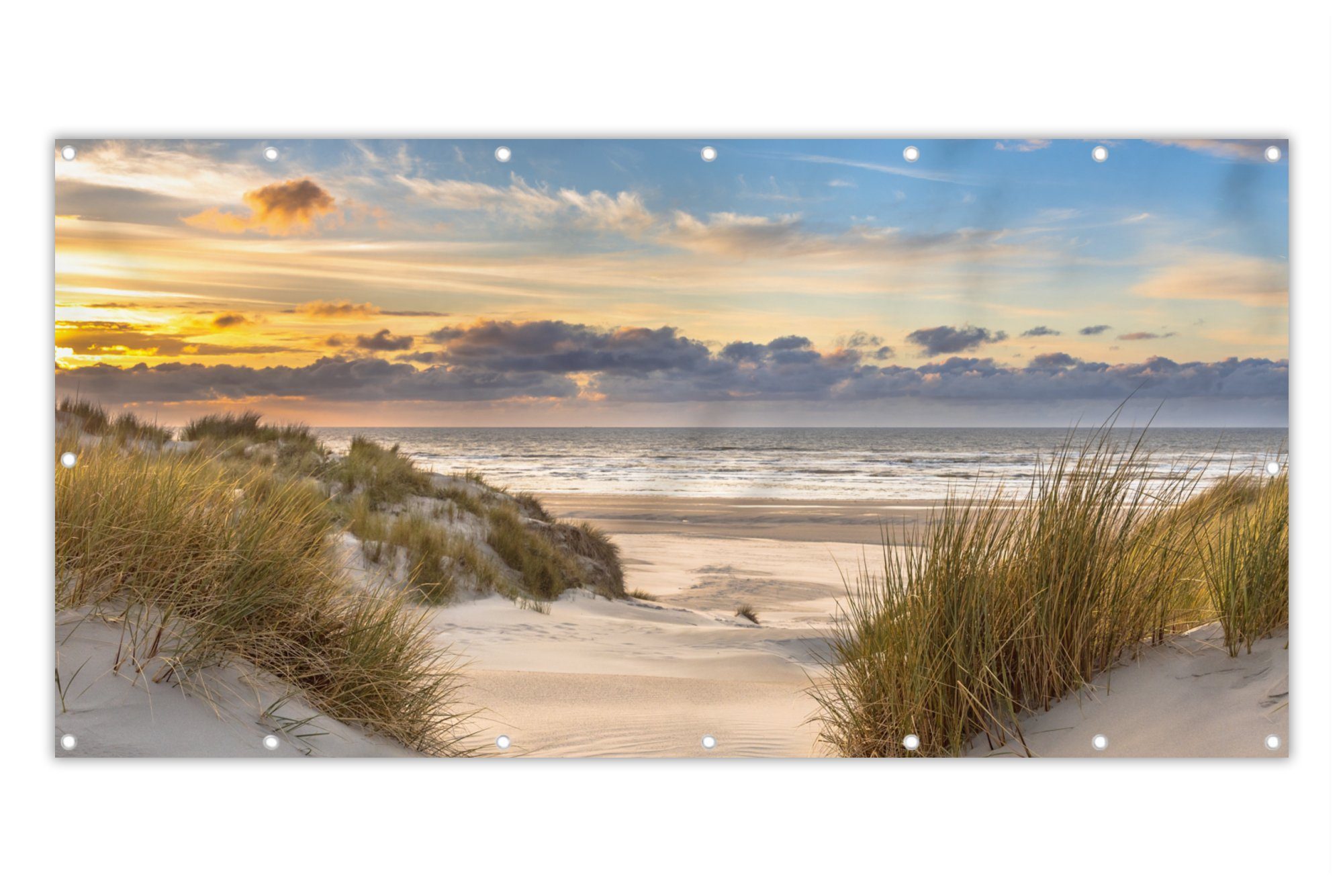 MuchoWow Balkonsichtschutz Strand - Düne - Gras - Sonnenuntergang - Meer (1-St) Balkonbanner, Sichtschutz für den Balkon, Robustes und wetterfest