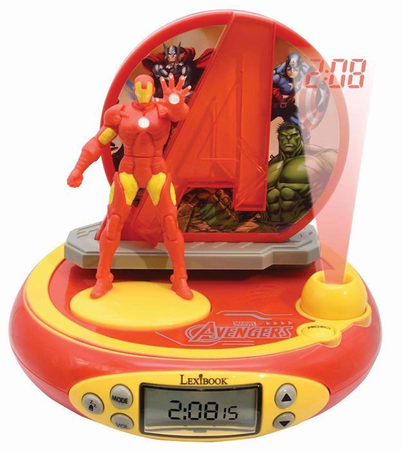 Réveil Projecteur Avengers avec Iron Man en 3D et des sons super-héros bleu