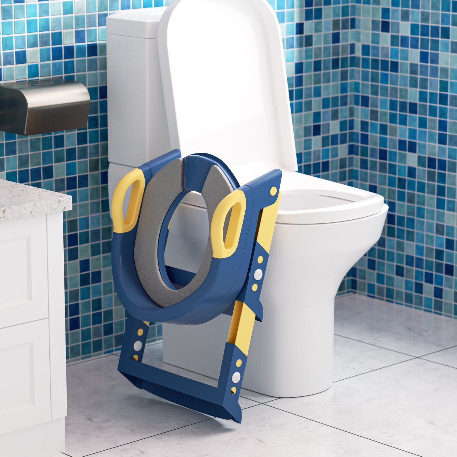 TolleTour Toilettentrainer mit Leiter Treppe Kindersitz Toilettensitz Töpfchen Blau RoSe