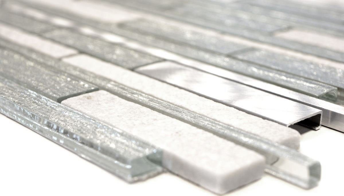 Mosani Mosaikfliesen Glasmosaik Naturstein Mosaik weiß schwarz glänzend / 10 Matten