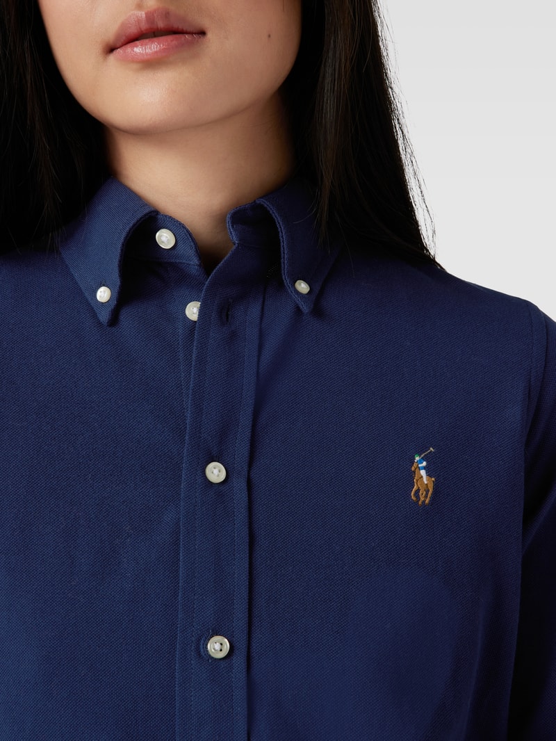 Hemdbluse mit Label-Stitching Modell 'HEIDI' in marineblau