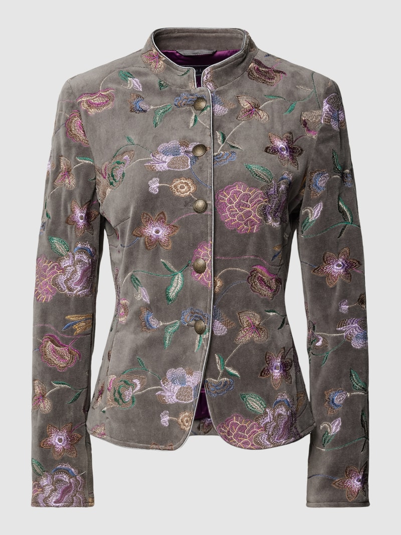 Blazer mit Stehkragen und floralem Stitching in anthrazit