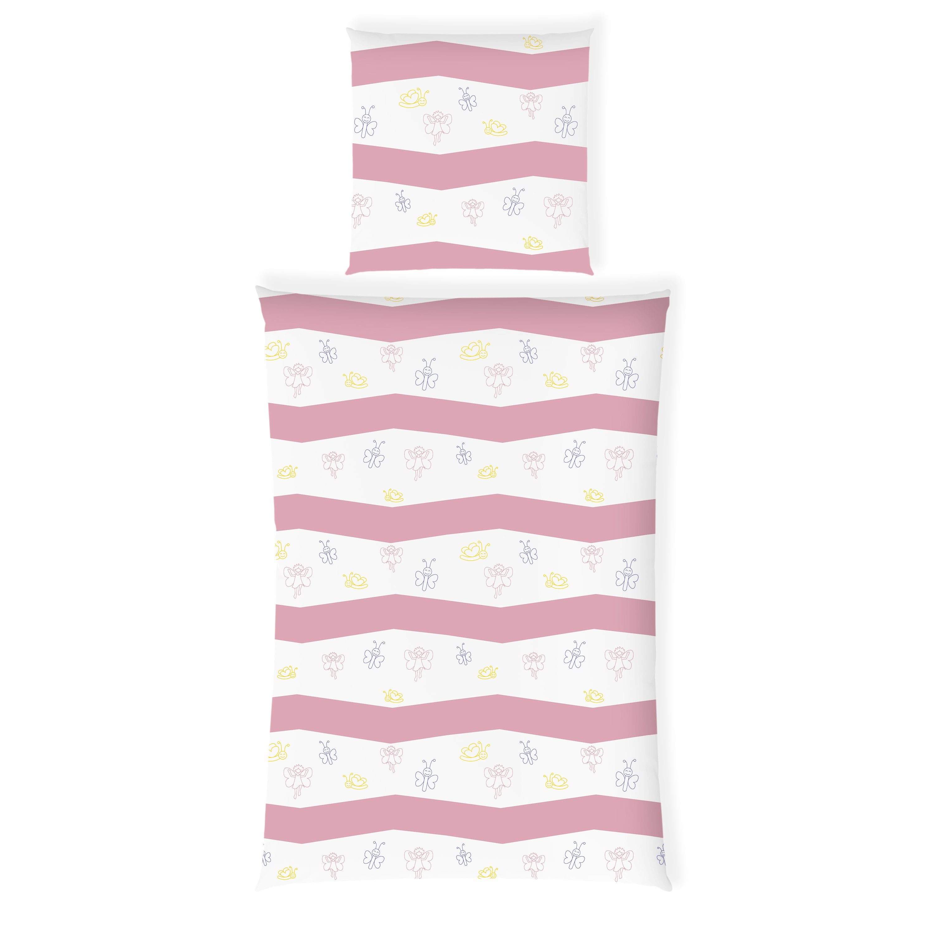 Kinderbettwäsche Leuchtende Bettwäsche 135x200 Rosa Bettbezug Mädchen Fee + 10 SPIELE, Carpe Sonno, Baumwolle, 2 teilig, GLOW IN THE DARK Elfe Kinder Bettwäsche Schmetterling