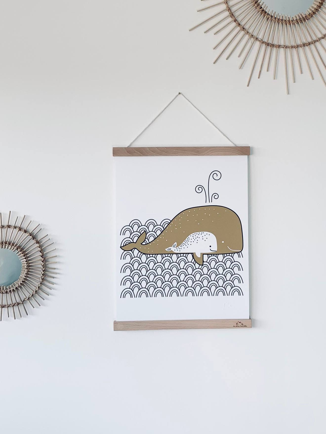 Affiche papier doré Baleines LES PETITES HIRONDELLES or