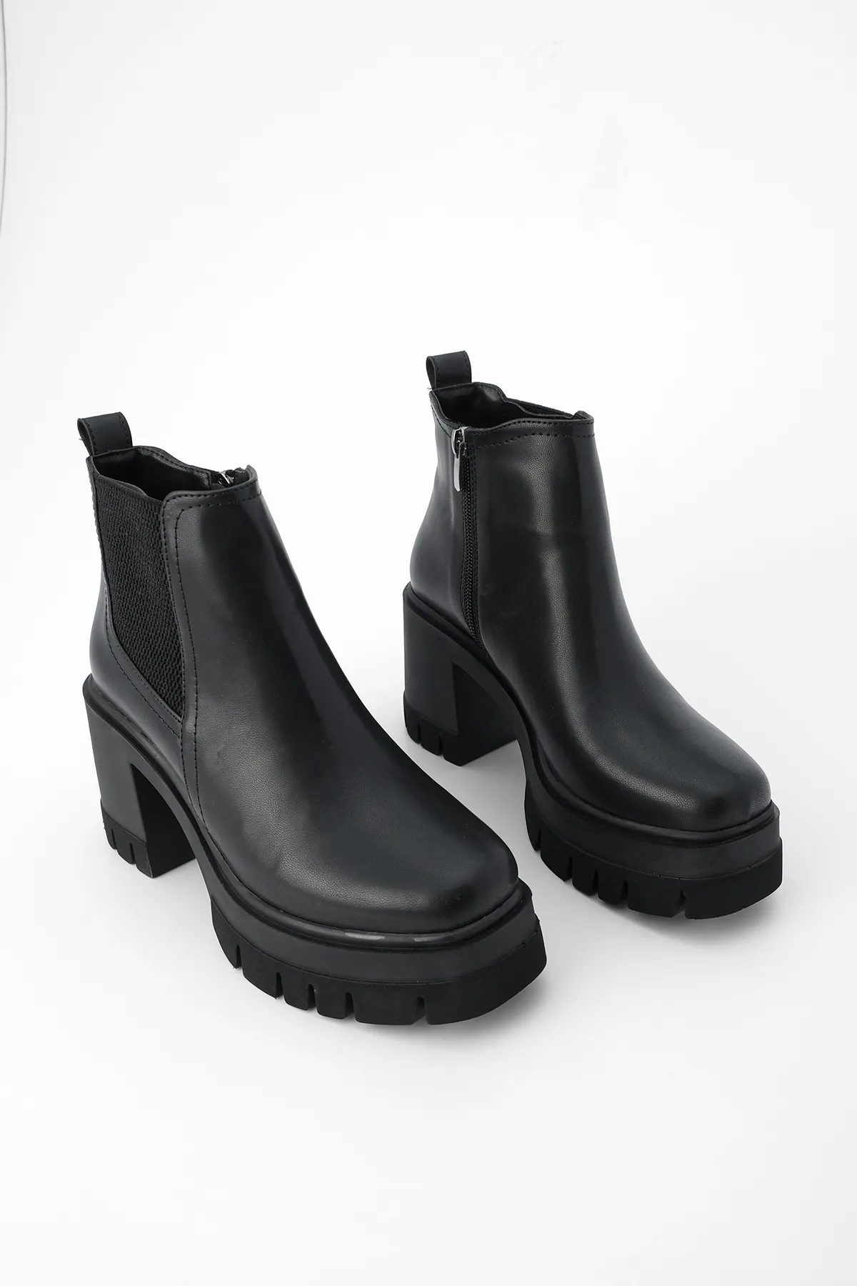 Marjin  Damen-Stiefel aus Gummi mit Reißverschluss und detailliertem Absatz Veros Schwarz