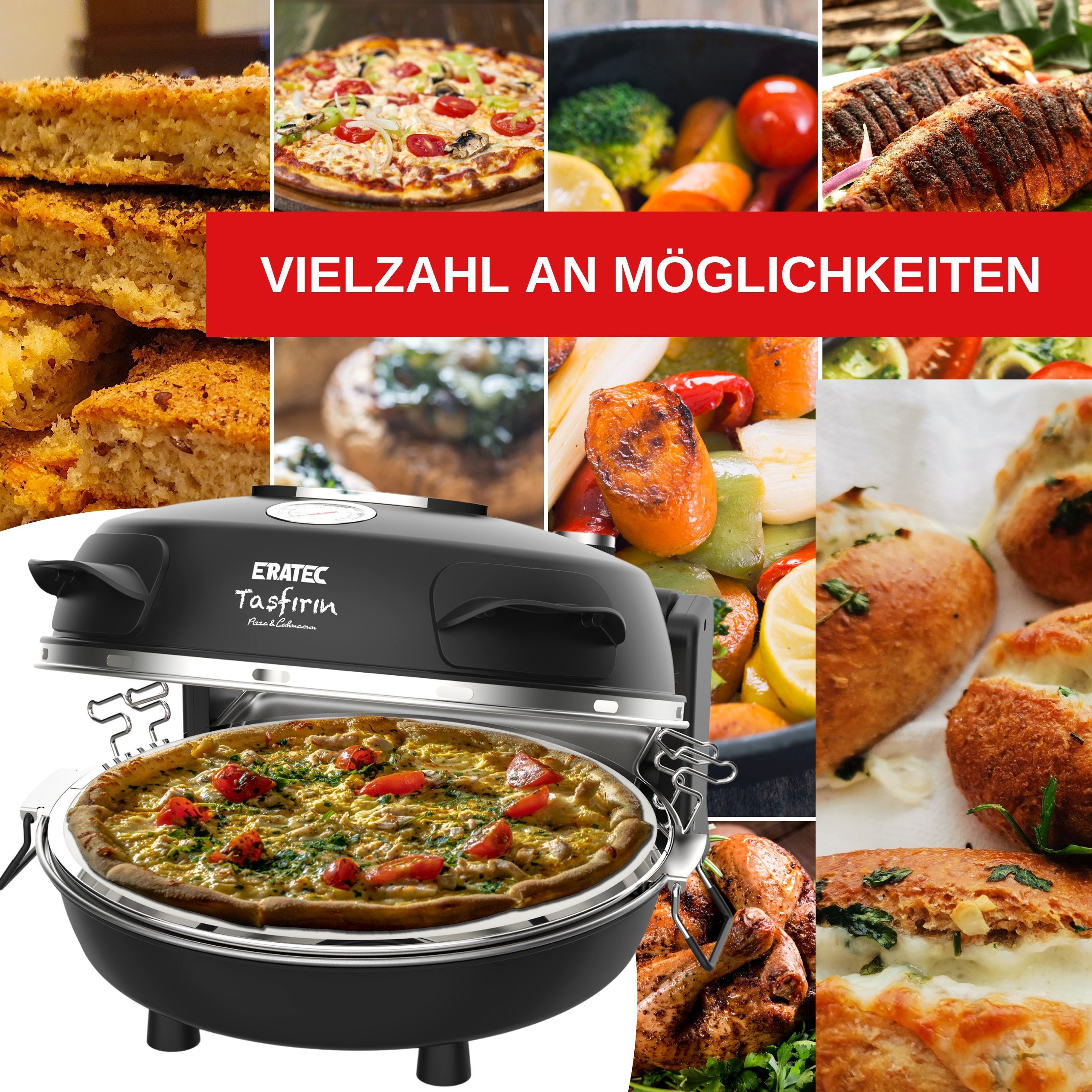 Eratec Minibackofen PM-27, Bis 400 Grad mit feuerfestem Naturstein/Pizza und Fladen uvm. in 3 Min
