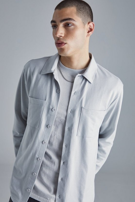 Utility-Overshirt aus Jersey mit Knopfleiste