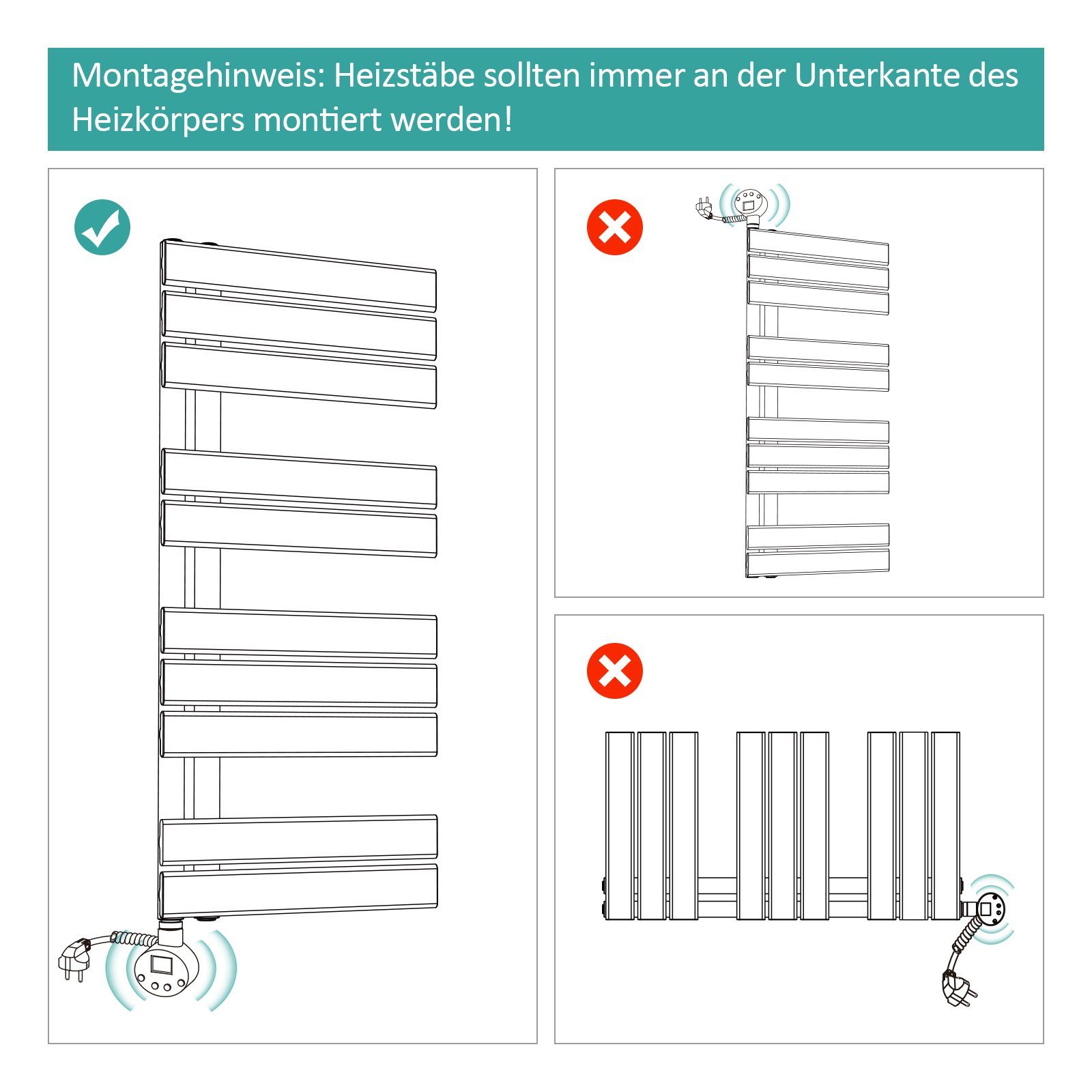 EMKE Paneelheizkörper Elektrischer Badheizkörper Handtuchwärmer mit Thermostat, Handtuchtrokner inkl Heizstab mit timer