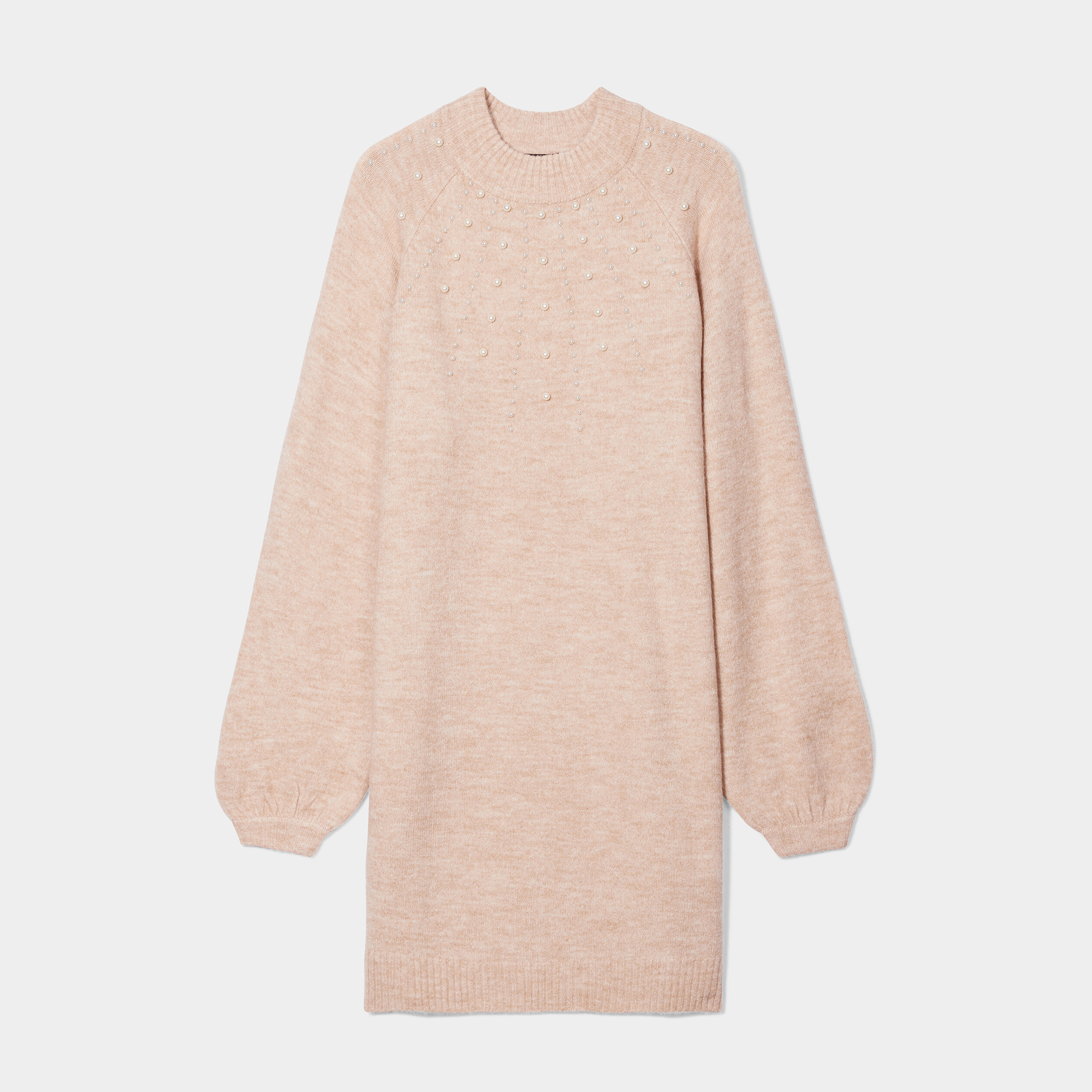 Robe pull à perles manches ballons sable femme | La Halle