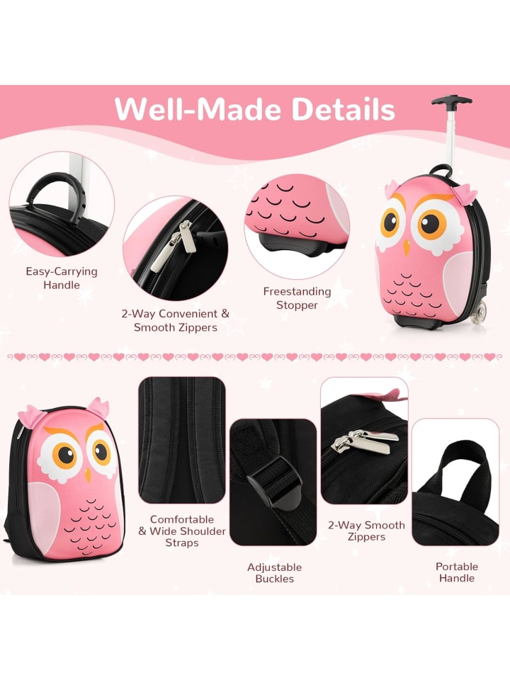 COSTWAY 2 tlg. Kinderkoffer Rucksack in Rosa günstig kaufen onesize