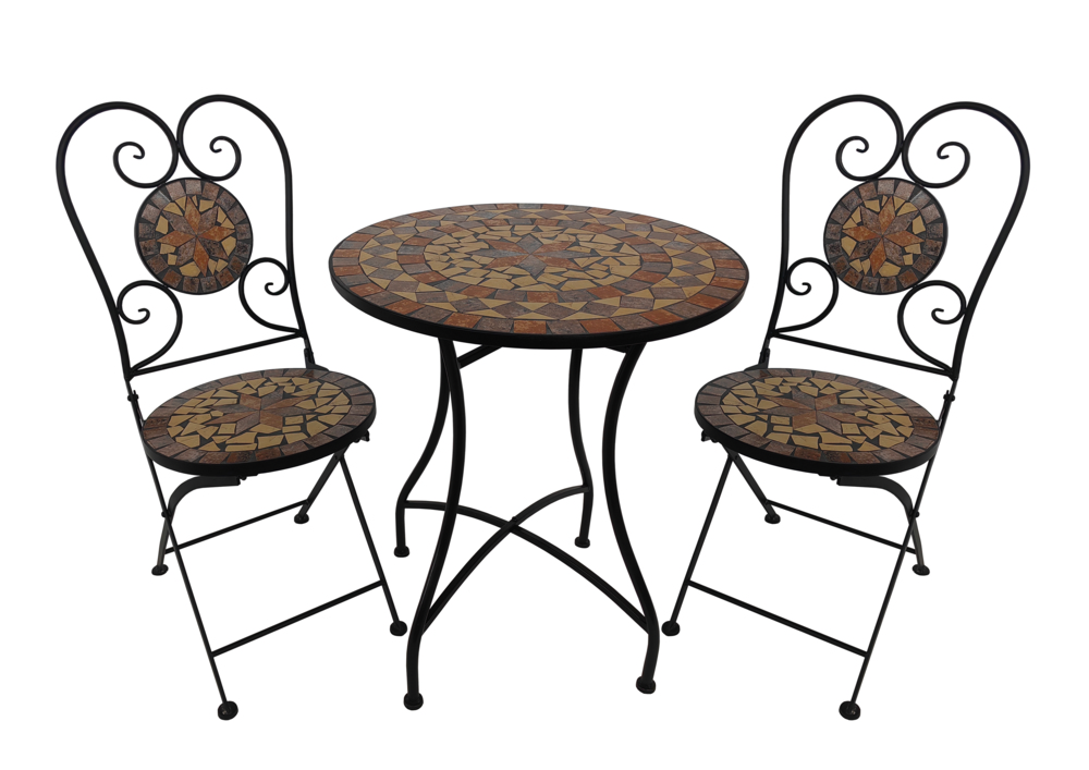 HC Garten & Freizeit Sitzgruppe Mosaik 3 tlg mit Tisch Ø 60 cm & 2 Stühlen MANDALA mehrfarbig