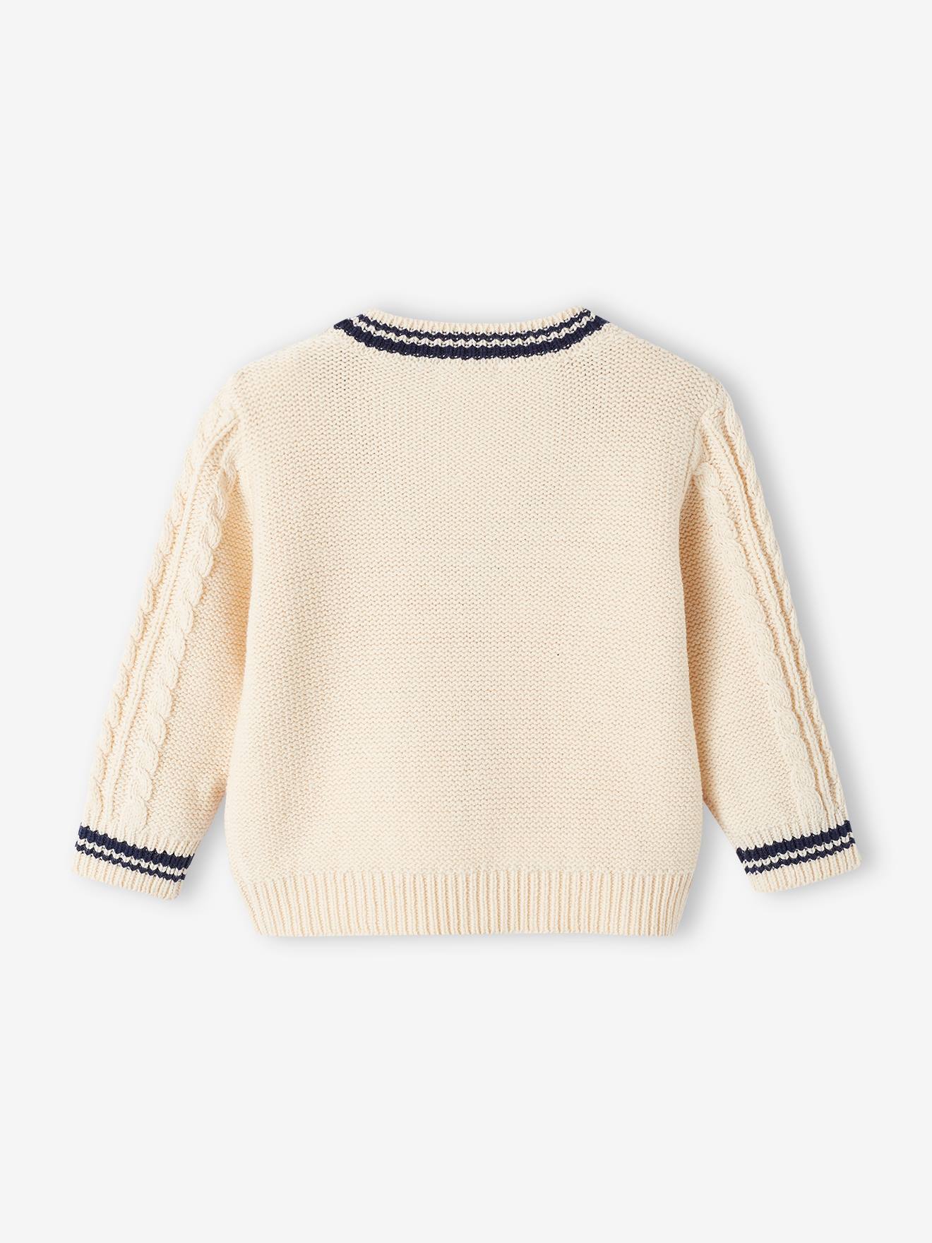 Gilet torsadé bébé encolure V écru