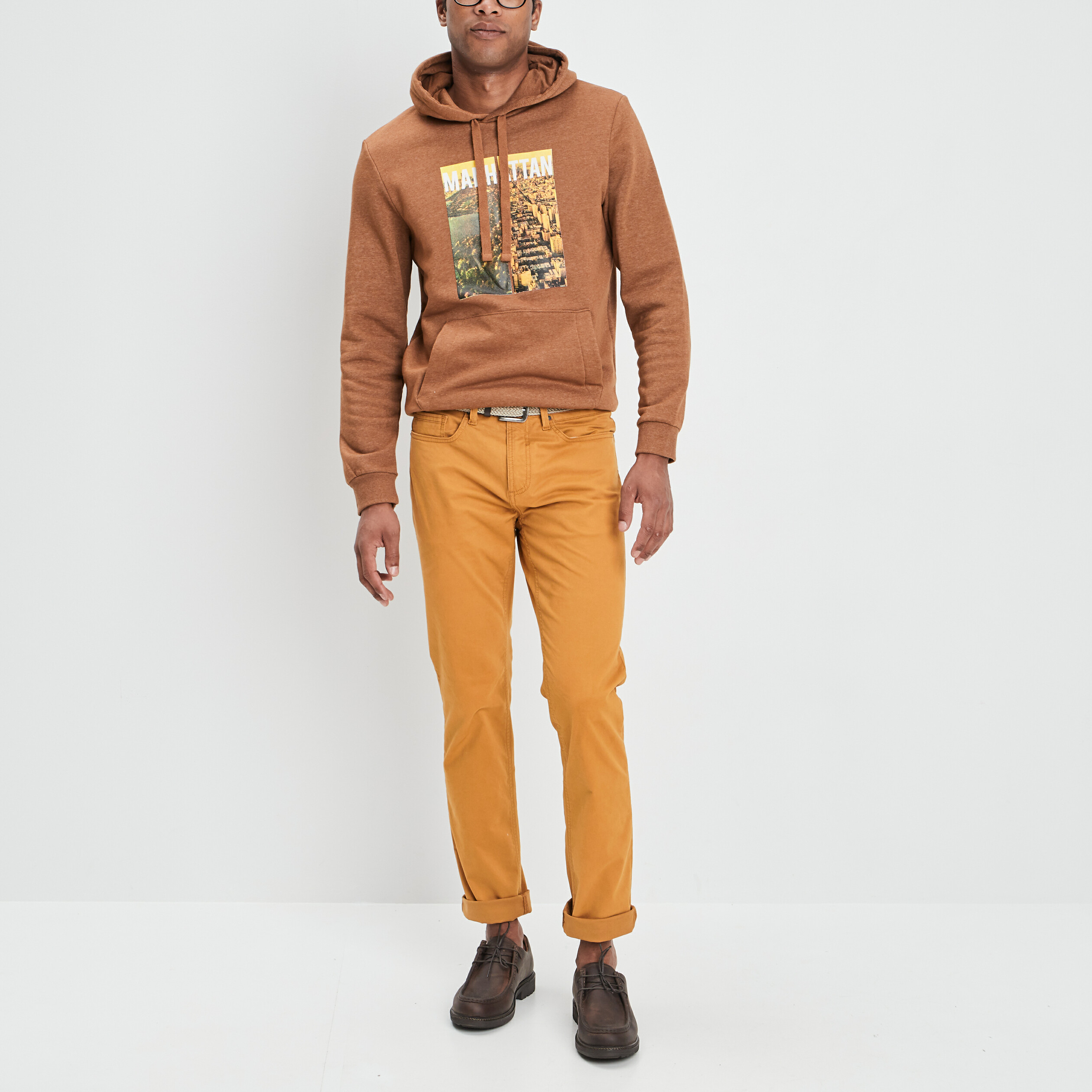 Pantalon droit avec ceinture jaune moutarde homme | La Halle