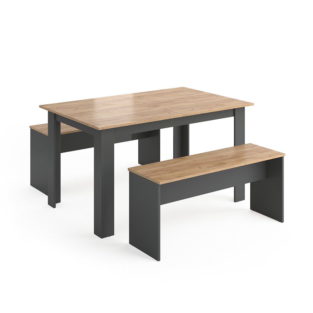 Vicco Sitzgruppe Tischgruppe Esszimmer Esstisch SENTIO Anthrazit, (Set, 3-tlg., 3-er Set), Pflegeleicht