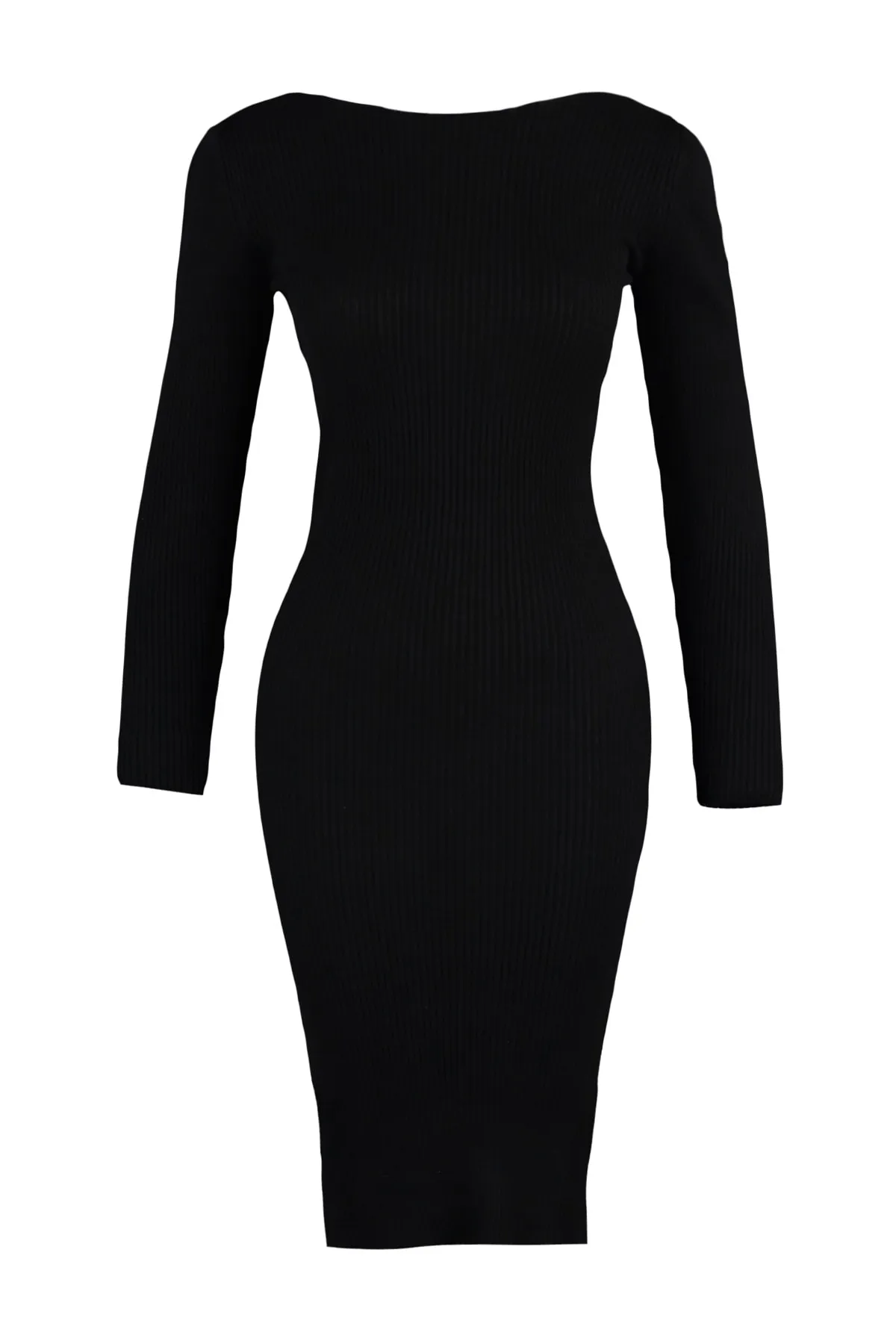 Trendyol Collection  Schwarzes, figurbetontes Midi-Strickkleid mit Rückendetail TWOAW23EL00030