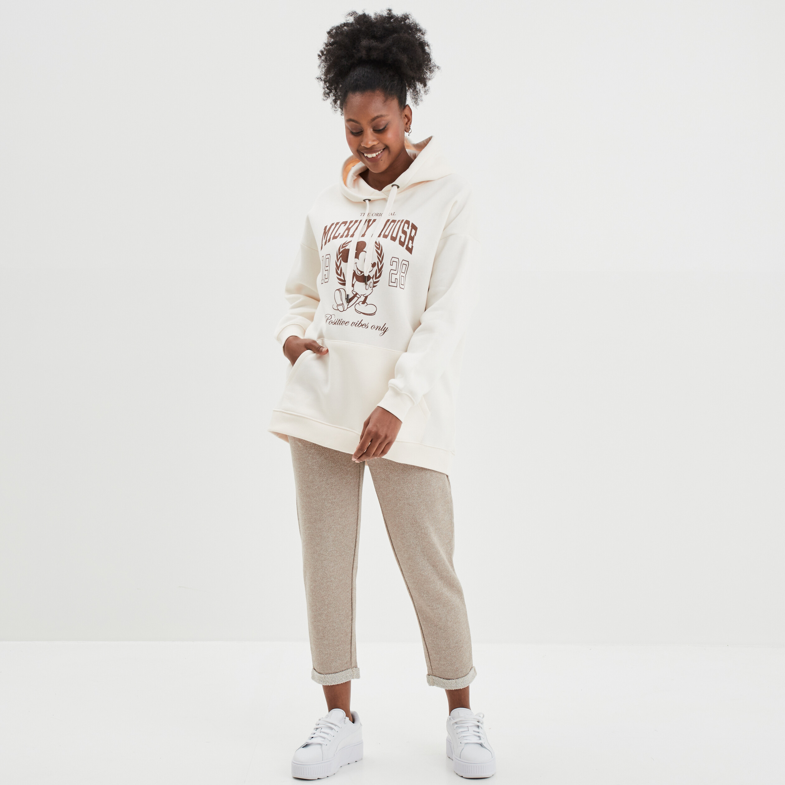 Sweat à capuche hoodie Mickey ivoire femme | La Halle
