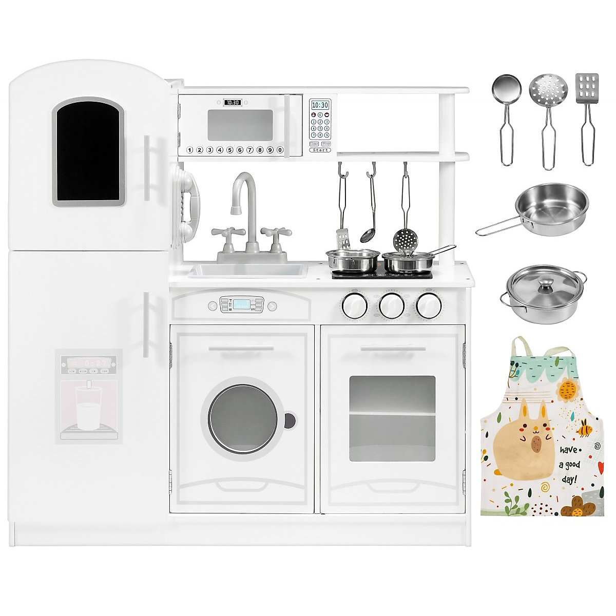 XXL Spielküche Schürze, Herdplatten, Kühlschrank, Backofen, Waschmaschine im Retrostil