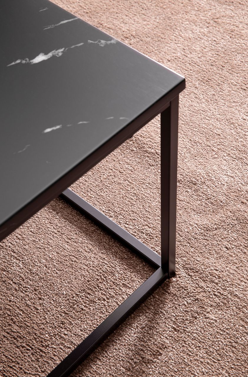 Skyport WOHNLING Couchtisch Marmor Optik Schwarz 100x60 cm Wohnzimmertisch Tisch Metall