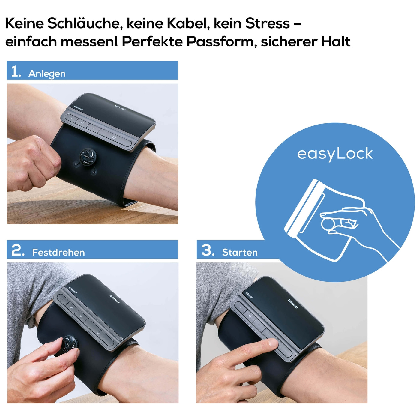 Beurer Blutdruckmessgerät BM 81 easyLock-Bluetooth® Oberarm-Blutdruckmessgerät mit Inflation-Technology & easyLock-Manschette