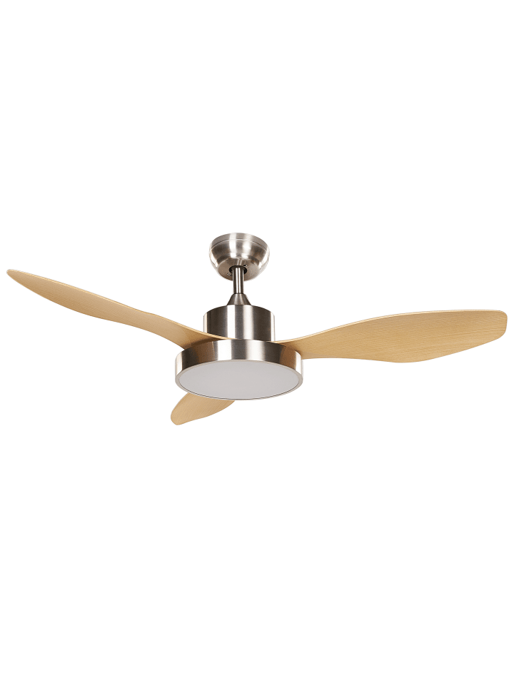 Beliani Deckenventilator mit Licht BANDERAS in Silber/Heller Holzfarbton günstig kaufen onesize