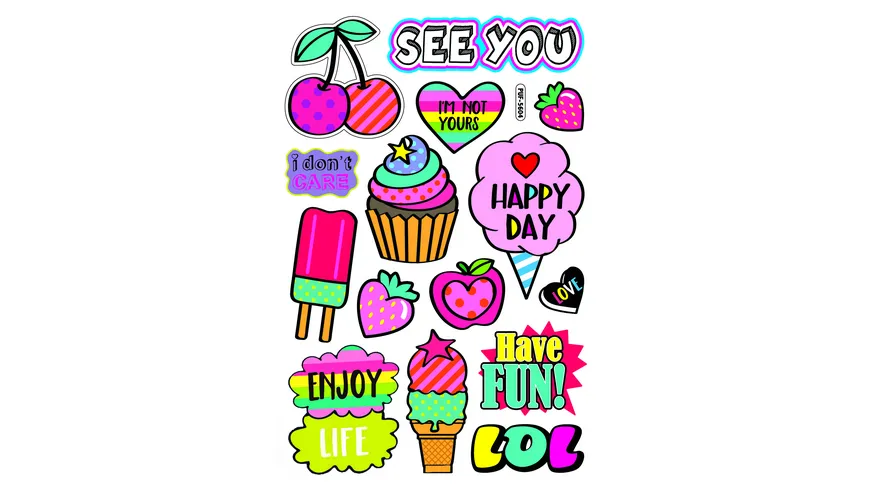 folia Puffy-Sticker HAPPY DAY 10,5x16cm 1 Blatt 15 Sticker