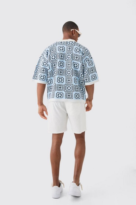 Kastiges gehäkeltes Oversize Poloshirt