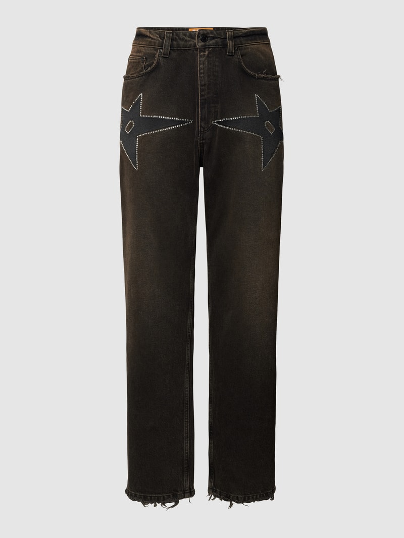 Loose Fit Jeans mit Strasssteinbesatz in dunkelbraun