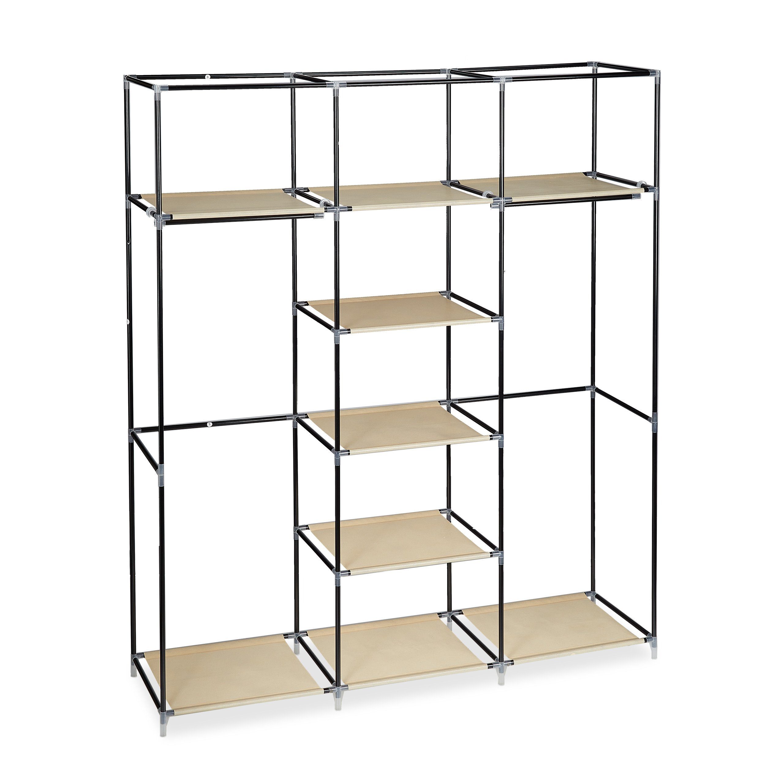 relaxdays Stoffschrank Stoffkleiderschrank XXL mit 9 Böden Beige