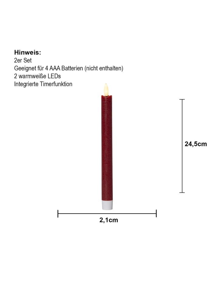 STAR Trading Kerzen-Set Flamme, 2 Stück, Wachs, Dunkelrot, Antik-Design, LED, Timer günstig kaufen onesize