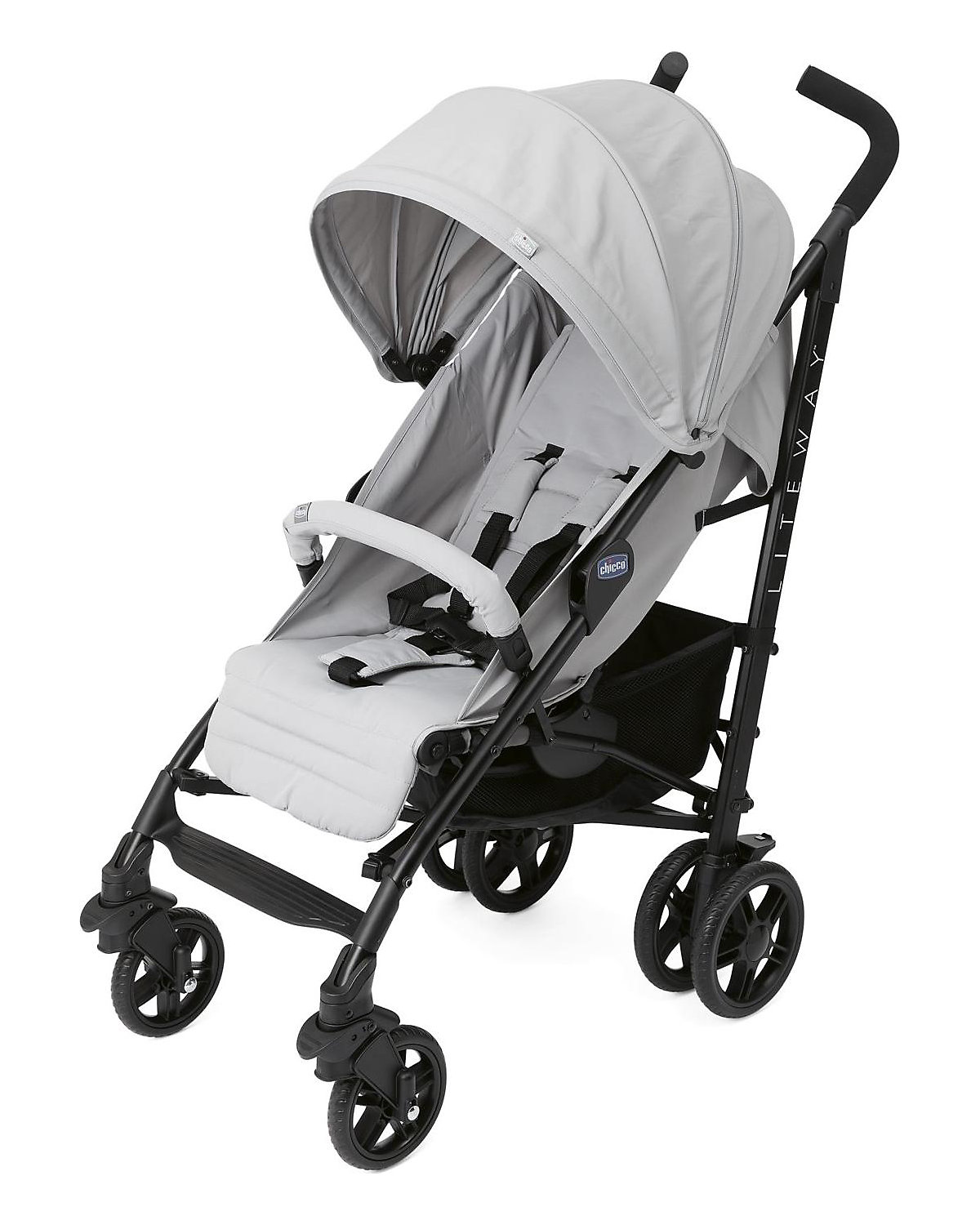 Buggy Sportwagen Lite Way4 grau, mit faltbarem Frontbügel 22Kg Traglast, mit neuem großen Verdeck und Textilen Design, inkl. Regenschutz, Einhängekorb