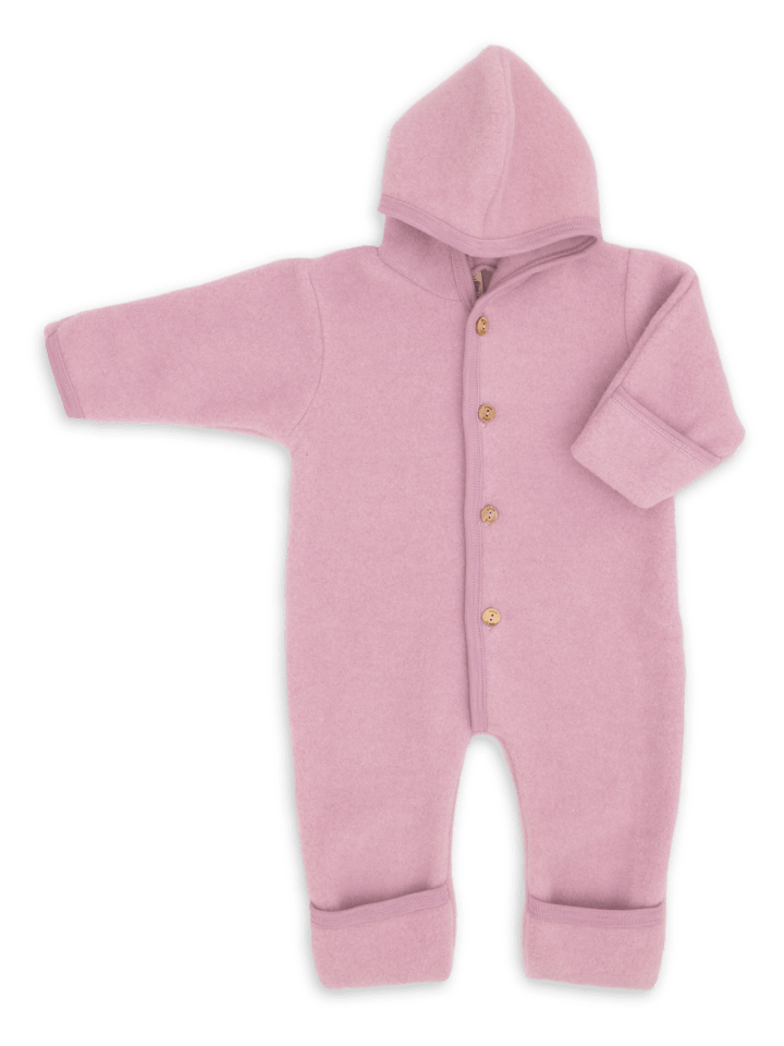 Kinderhaus Blaubär Baby-Overall mit Kapuze, Holzknöpfen & Mulltuch Blaubaer in Rosenholz Melange günstig kaufen 50/56