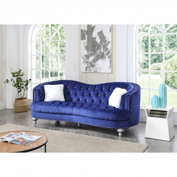 Karli 90” Velvet Recessed Arm Curved Sofa