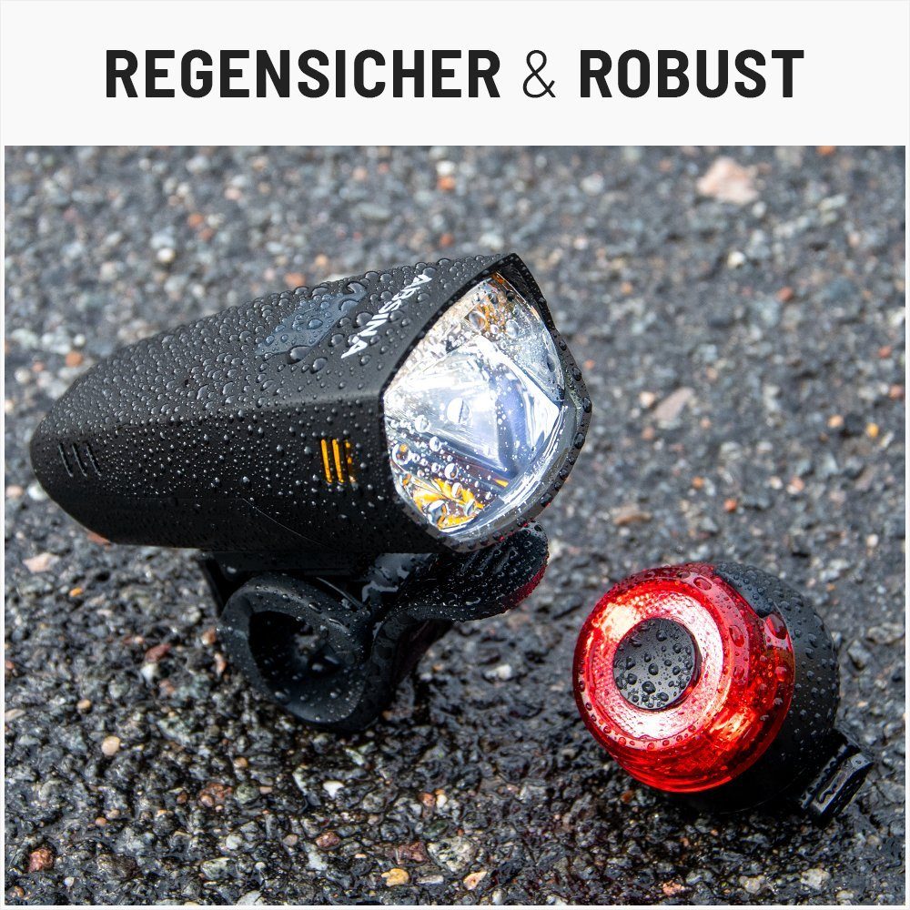 ABSINA Fahrradbeleuchtung LED Fahrradlicht Set Akku abnehmbar - StVZO Fahrrad Licht regenfest