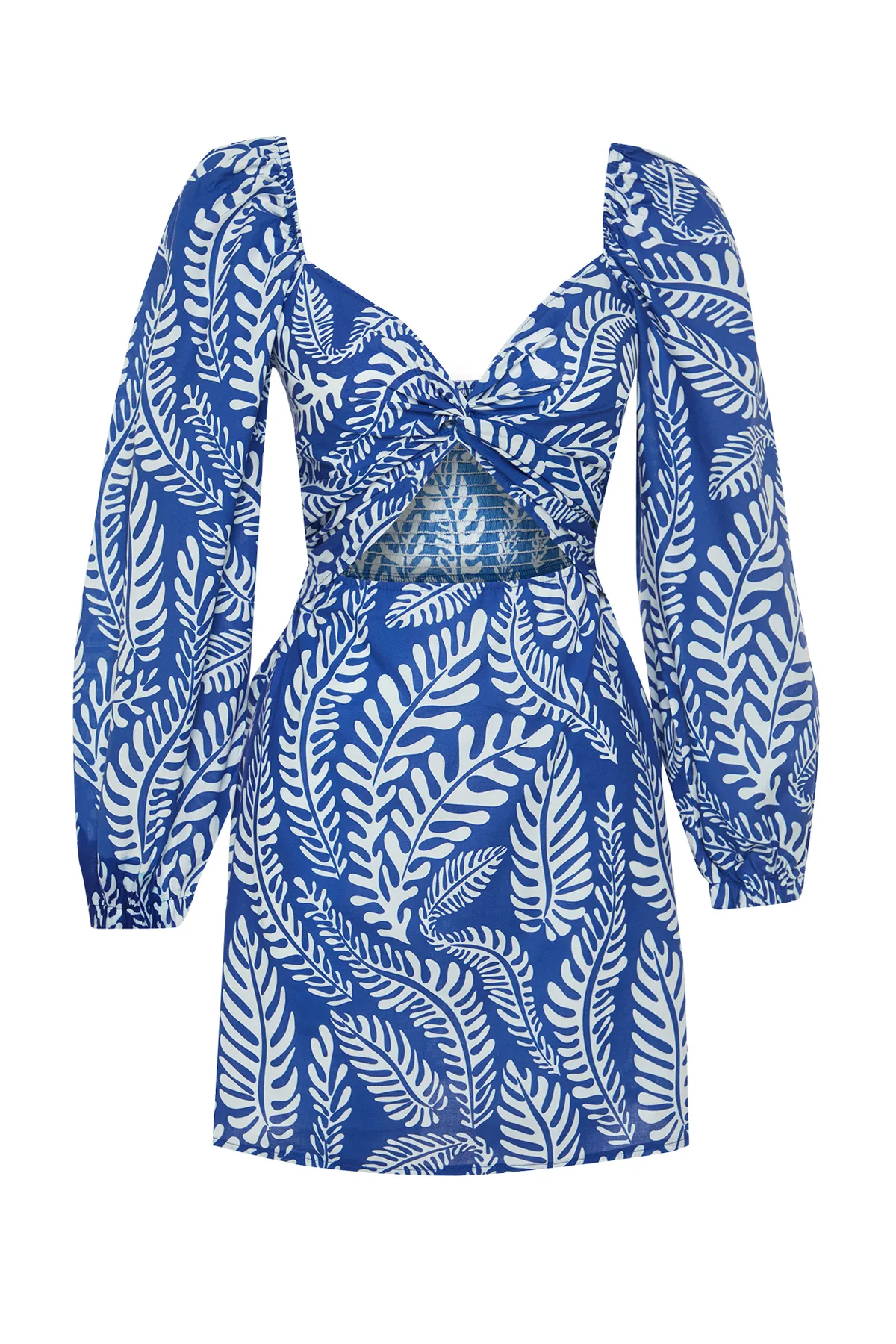 Trendyol Collection  Gewebtes Mini-Strandkleid mit Cut-out/Fensterausschnitt und tropischem Print TBESS23EL00175