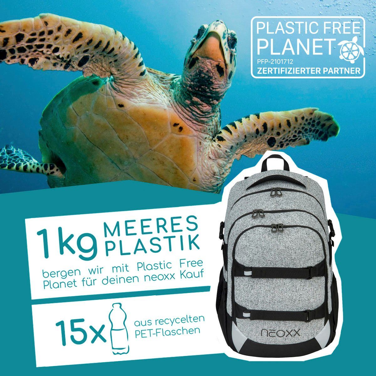 neoxx Schulrucksack Active, Wool the World, aus recycelten PET-Flaschen