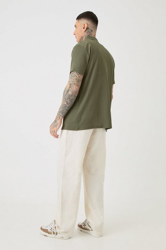 Tall kurzärmliges strukturiertes Hemd in Khaki
