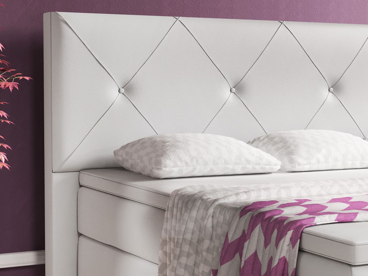 IHG Boxspringbett Oxford 180x200 cm Kunstleder Weiß