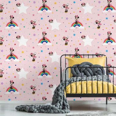 Art for the home Papiertapete Regenbogen Minnie, (1 St), Rosa - 10mx53cm