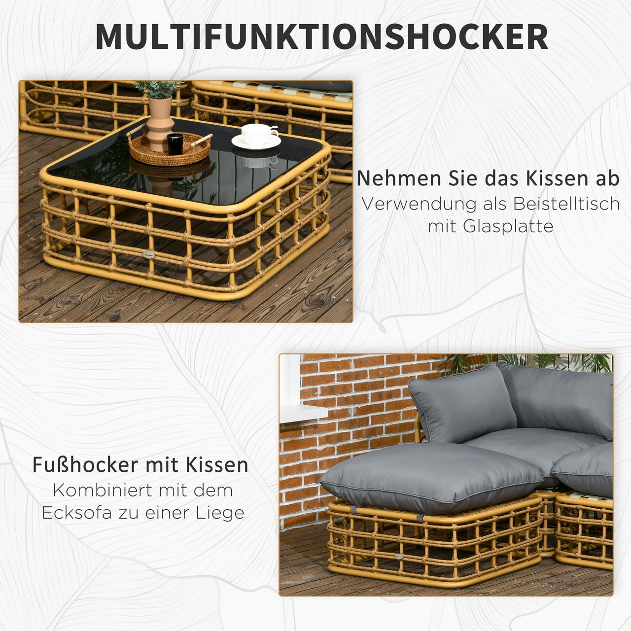 Outsunny 4 tlg. Rattan Gartenmöbel-Set Sitzgruppe mit Kissen für Garten