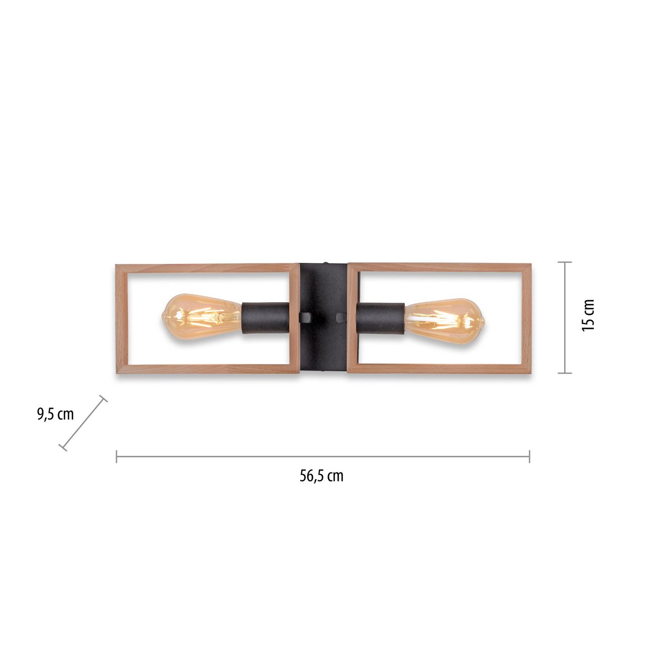 JUST LIGHT LeuchtenDirekt Deckenleuchte FRAME, 2xE27/max. 60W, Innenleuchte, IP20, Metall und Holz