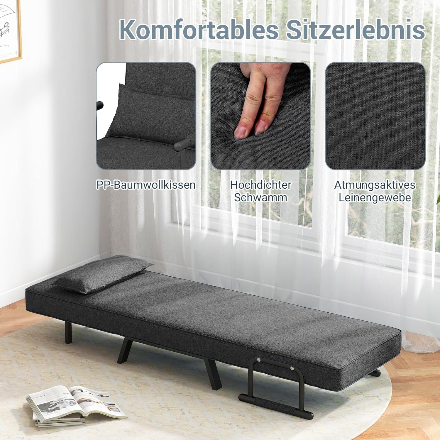 KOMFOTTEU Schlafsofa Schlafsessel, mit 6-Fach verstellbare Rückenlehne