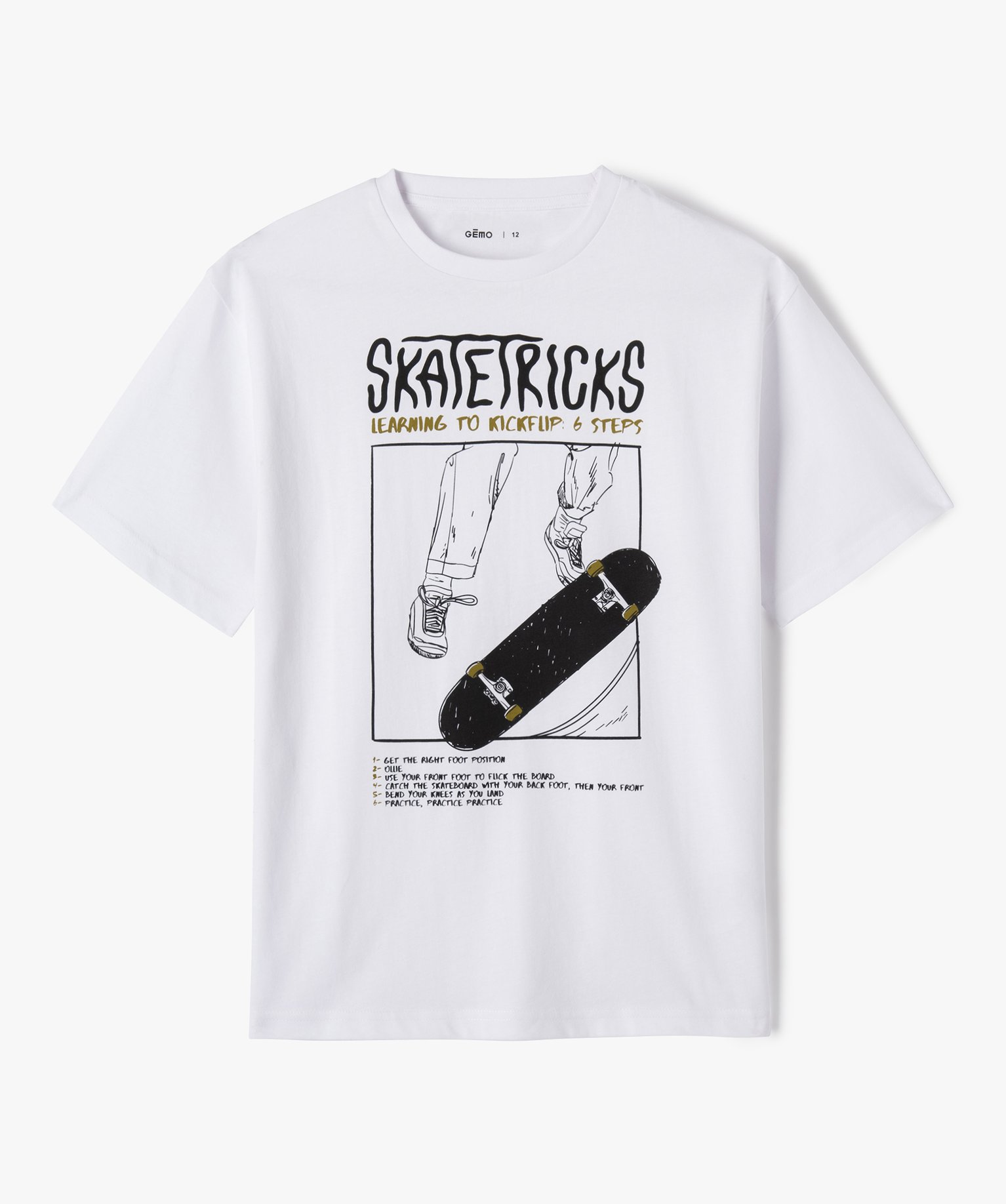 Tee-shirt à manches courtes en coton avec inscription skate... blanc | GEMO