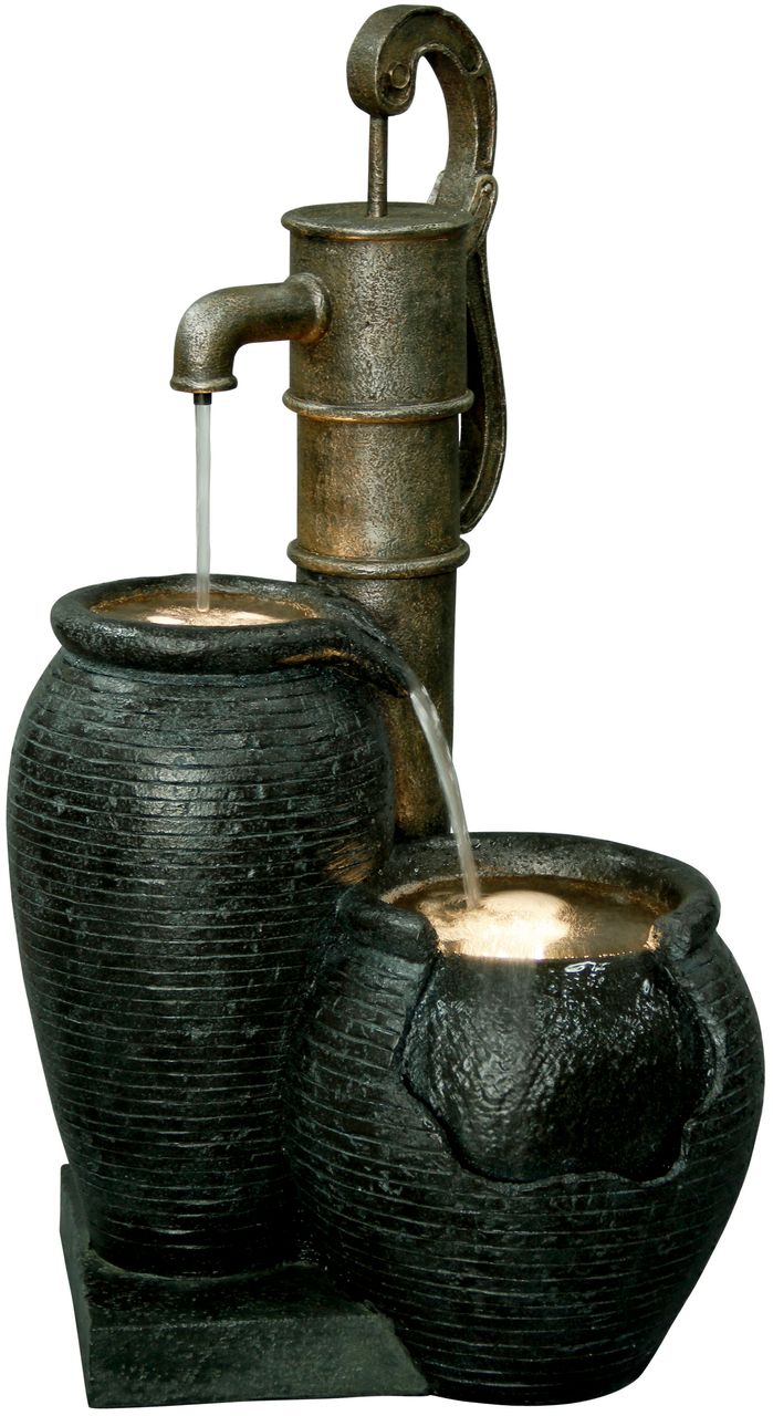 dobar Großer Design-Gartenbrunnen mit Zier-Handpumpe