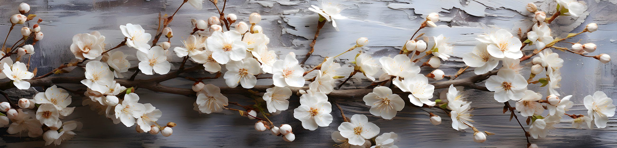 Wallarena Fototapete Küche Blumen Kirschblüten Beton Vlies Tapete Wandtapete 250x60 cm, Glatt Vlies, Abwaschbares Vlies, Modern, Tapete inklusive Kleister Vliestapete Motivtapete Laminiert Waschbar