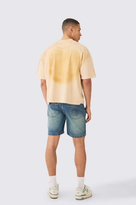 Geprägte Slim-Fit Jeansshorts mit Man-Tasche