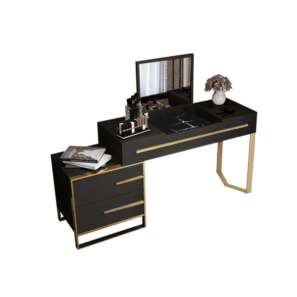 White Makeup Vanity with Storage & Flip Top Mirror 4 Drawers & Golden Base